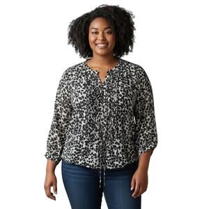 George Women’s Black and White Flowy Long Sleeve Top size 3x